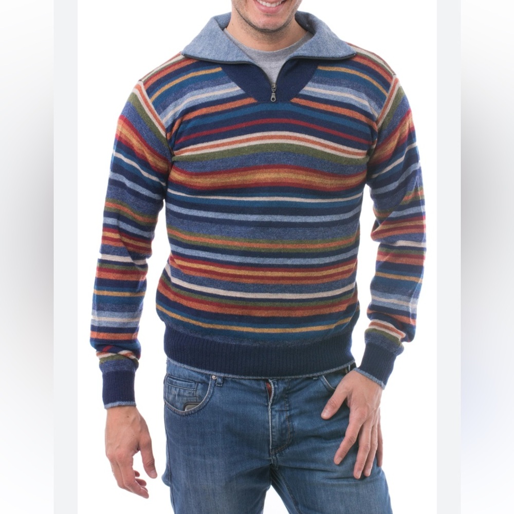 Novica Steel Blue Heights 100% Alpaca 1/4 Zip Pullover Turtleneck Sweater Sz Med